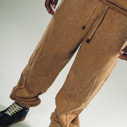 Garment-dyed heavyweight cotton fleece sweatpants Bone Brown by Unknown - 1