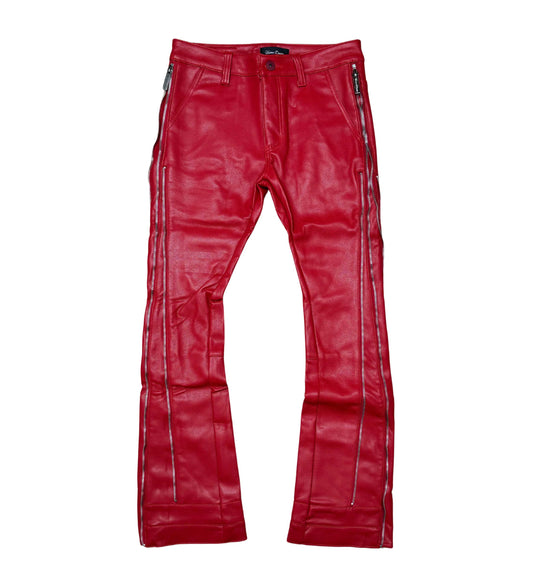 Vegan Leather Jeans w/ Multi Zippers Red by Vicious - 1