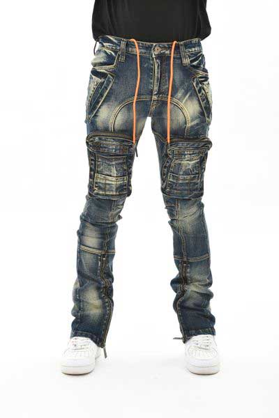 Zip Cargo Denim Pants / Flared Fit Dark Blue by Vicious - 1