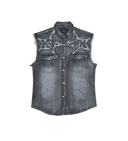 Cut-Out Denim Sleeveless Shirt Vintage Black by Vicious - 1