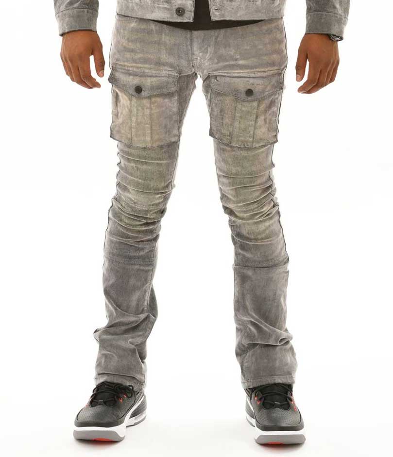 Velvet Coated Denim Flared Fit Grey by Vicious - 1