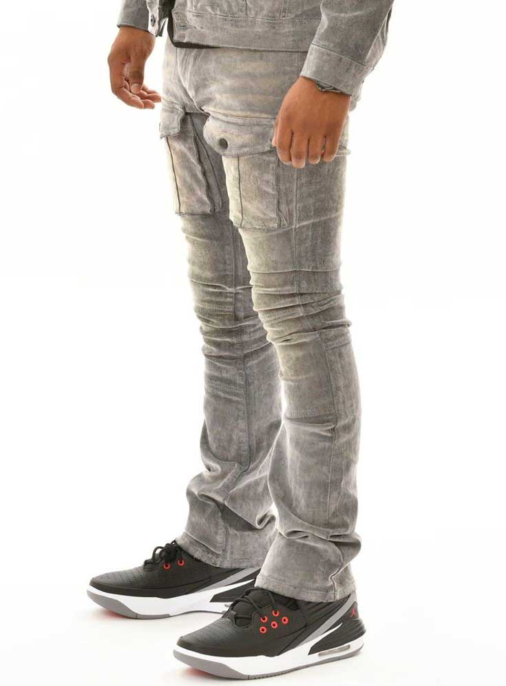 Velvet Coated Denim Flared Fit Grey by Vicious - 3