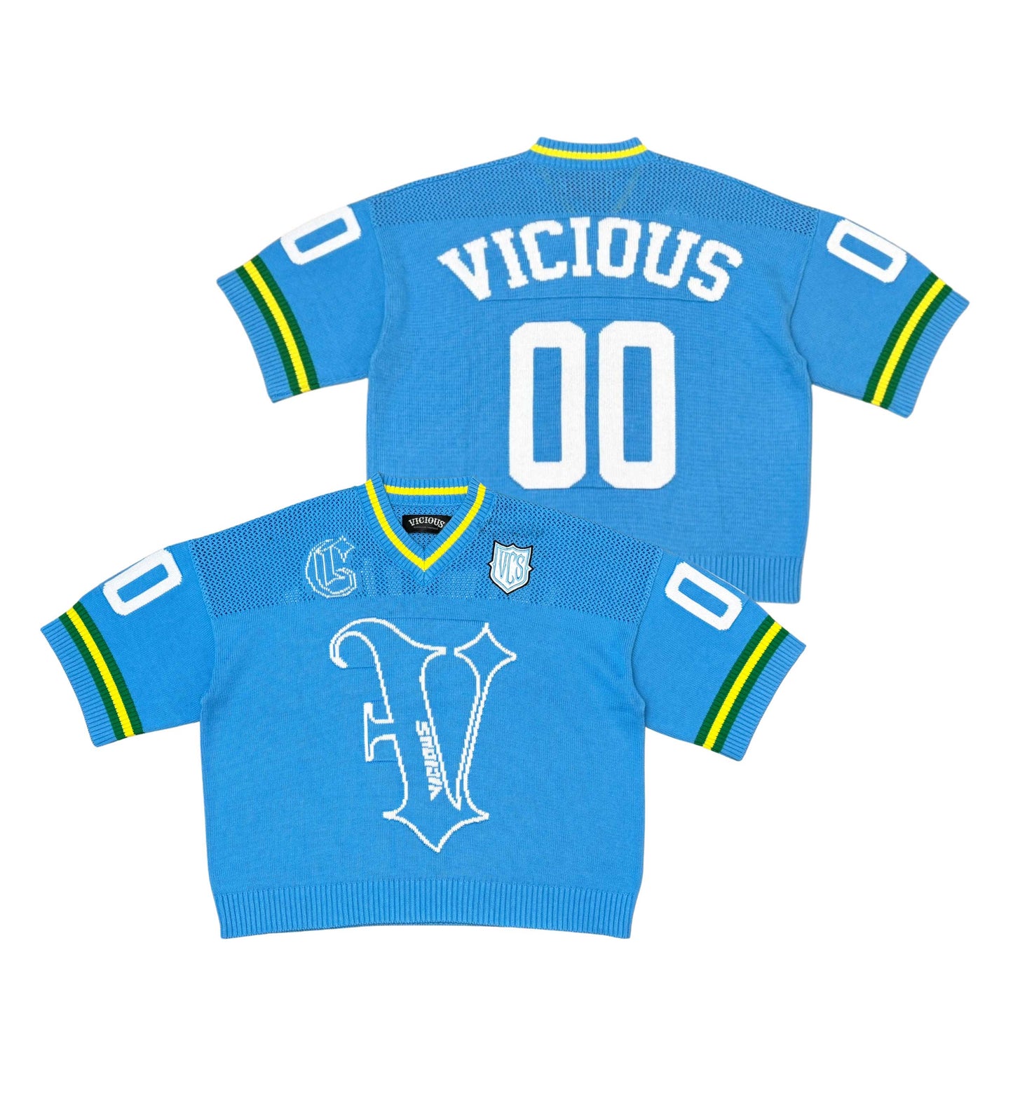 Vicious Crop Jersey Sweater  Aqua/White by Vicious - 4