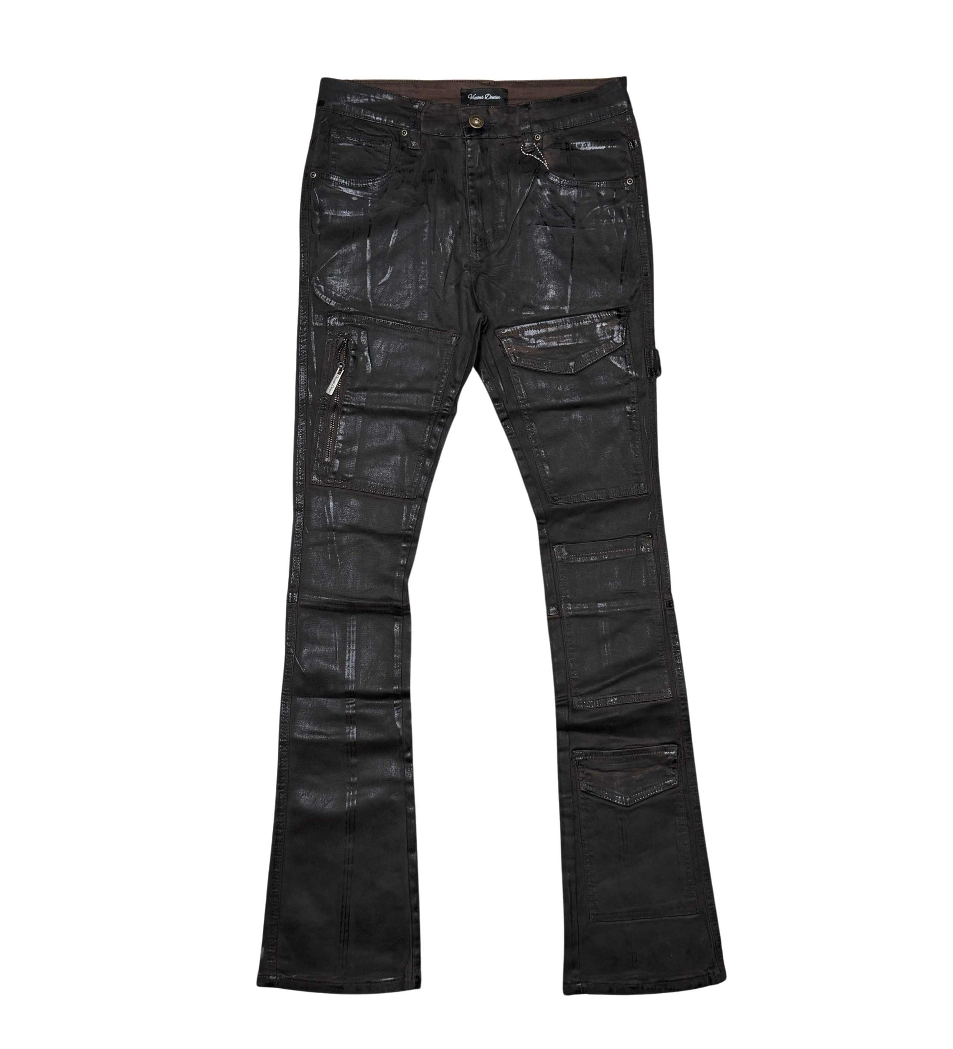 Coated Denim Flared Fit Pant Brown by Vicious - 1