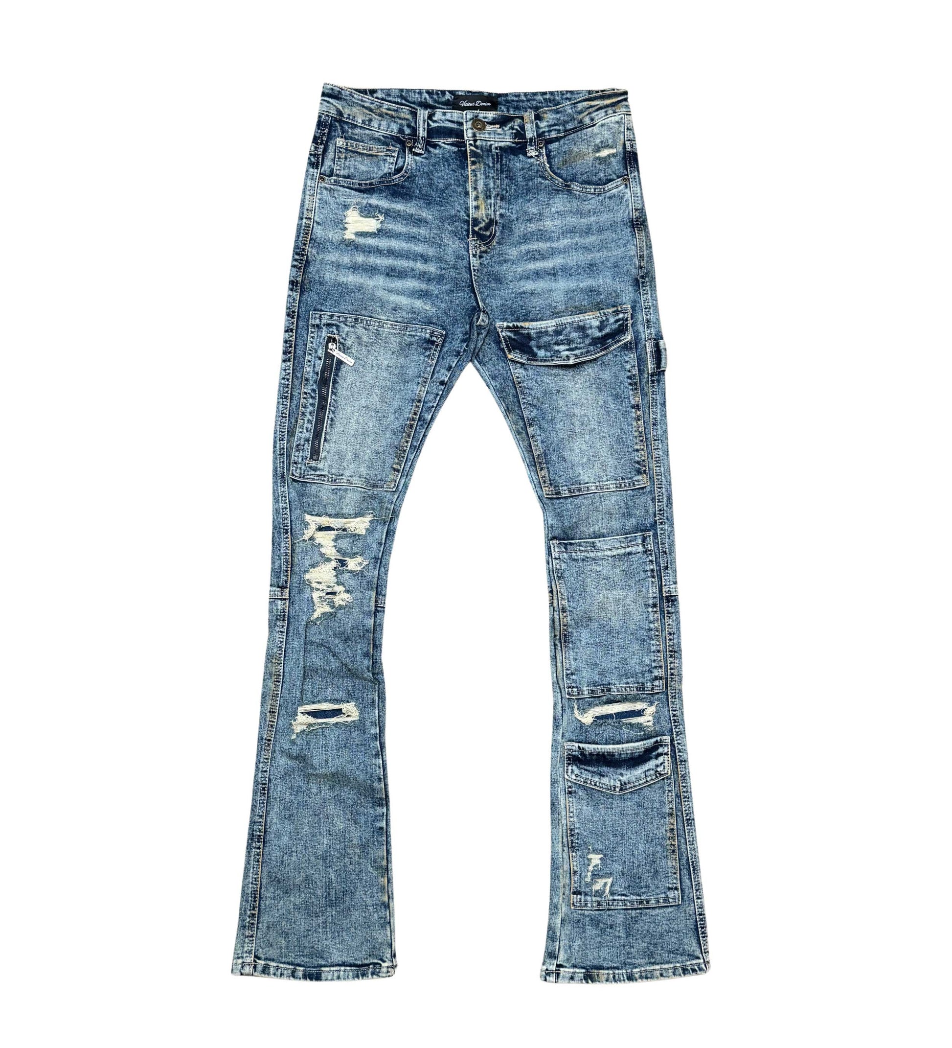 Coated Denim Flared Fit Pant Rocky Blue by Vicious - 1