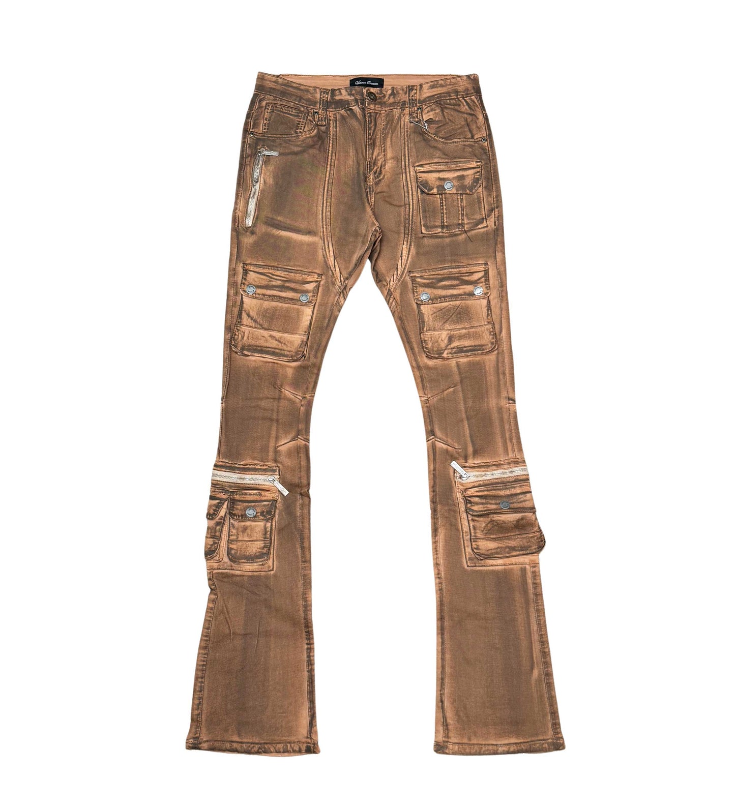 Coated Denim Flared Fit Pant Burnt Amber by Vicious - 1