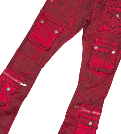 Coated Denim Flared Fit Pant Indian Red by Vicious - 3