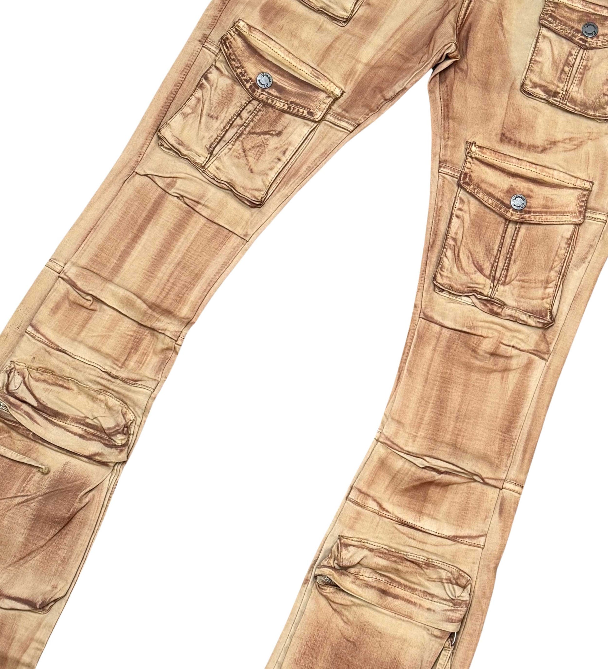 Multi Cargo Brush Camo Flared Jeans Dark Khaki by Vicious - 3