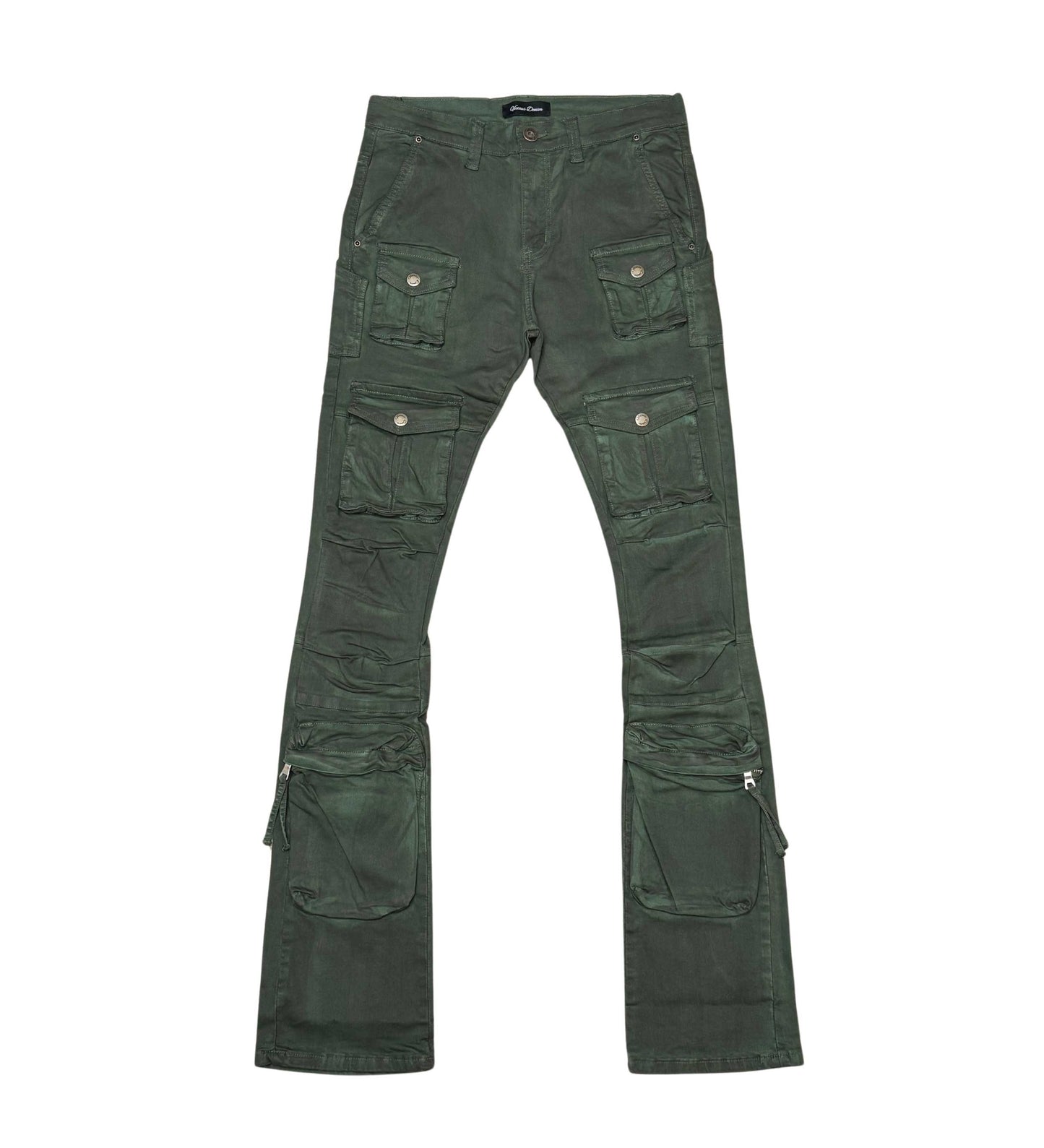 Multi Cargo Brush Camo Flared Jeans Dirty Olive by Vicious - 1