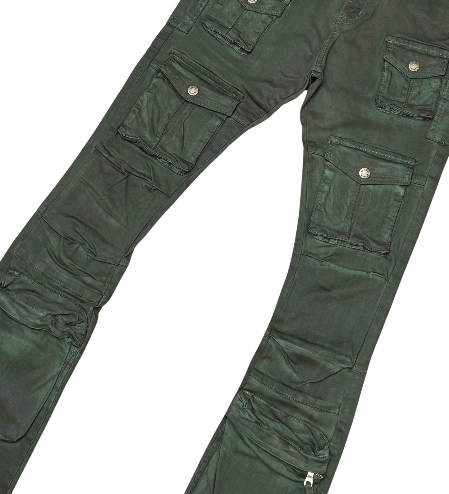 Multi Cargo Brush Camo Flared Jeans Dirty Olive by Vicious - 3