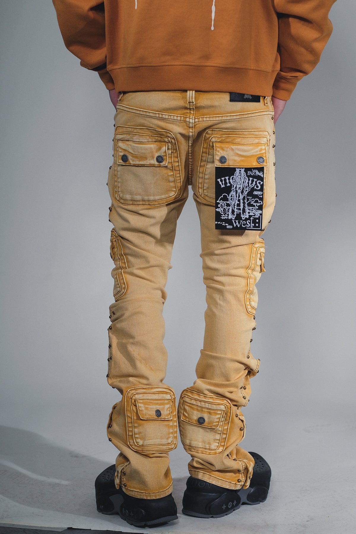 Studded Warrior Cargo Flare Fit Denim Branch by Vicious - 3