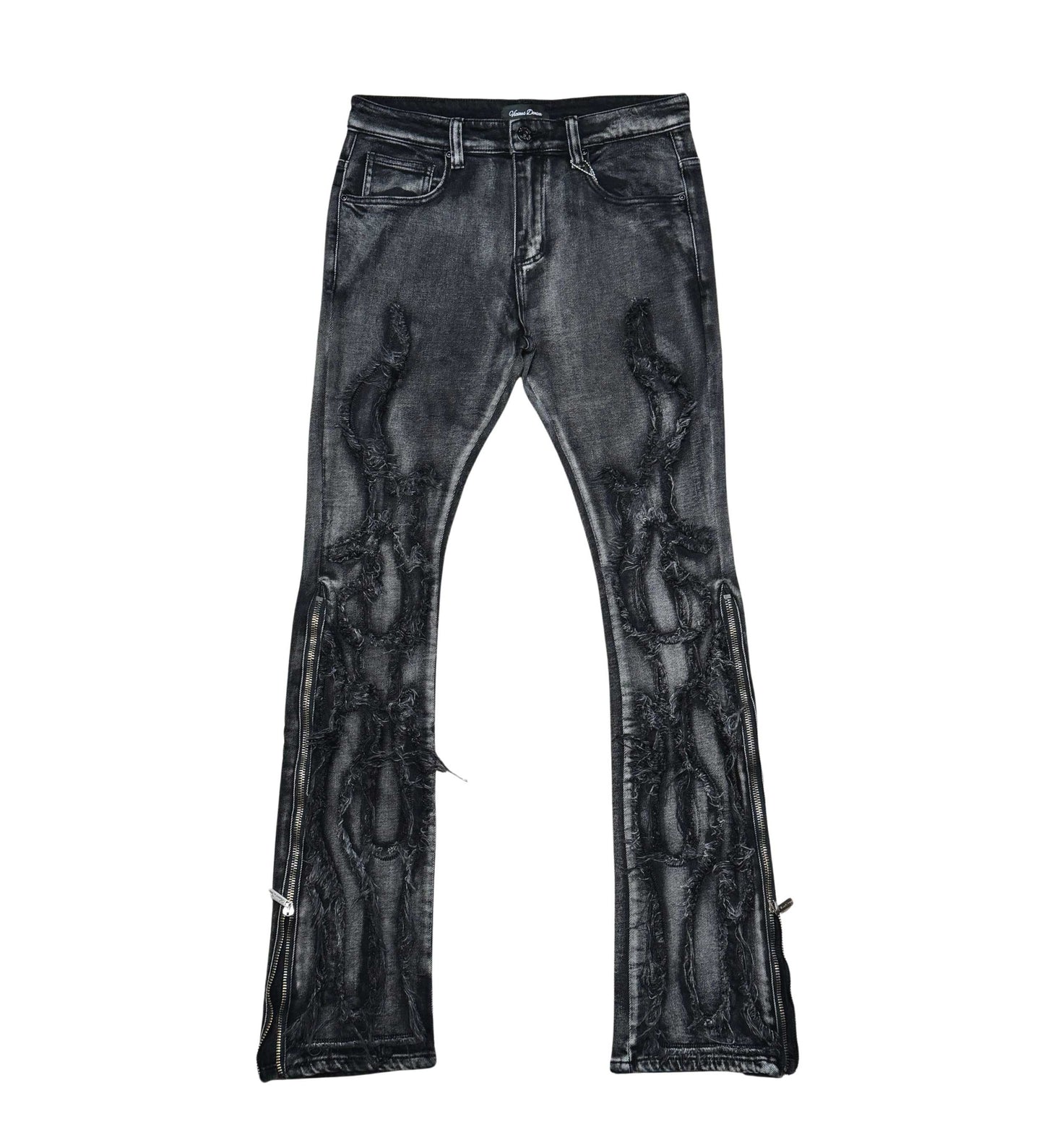 Ripped Flared Denim w/ Side Zippers Black by Vicious - 1