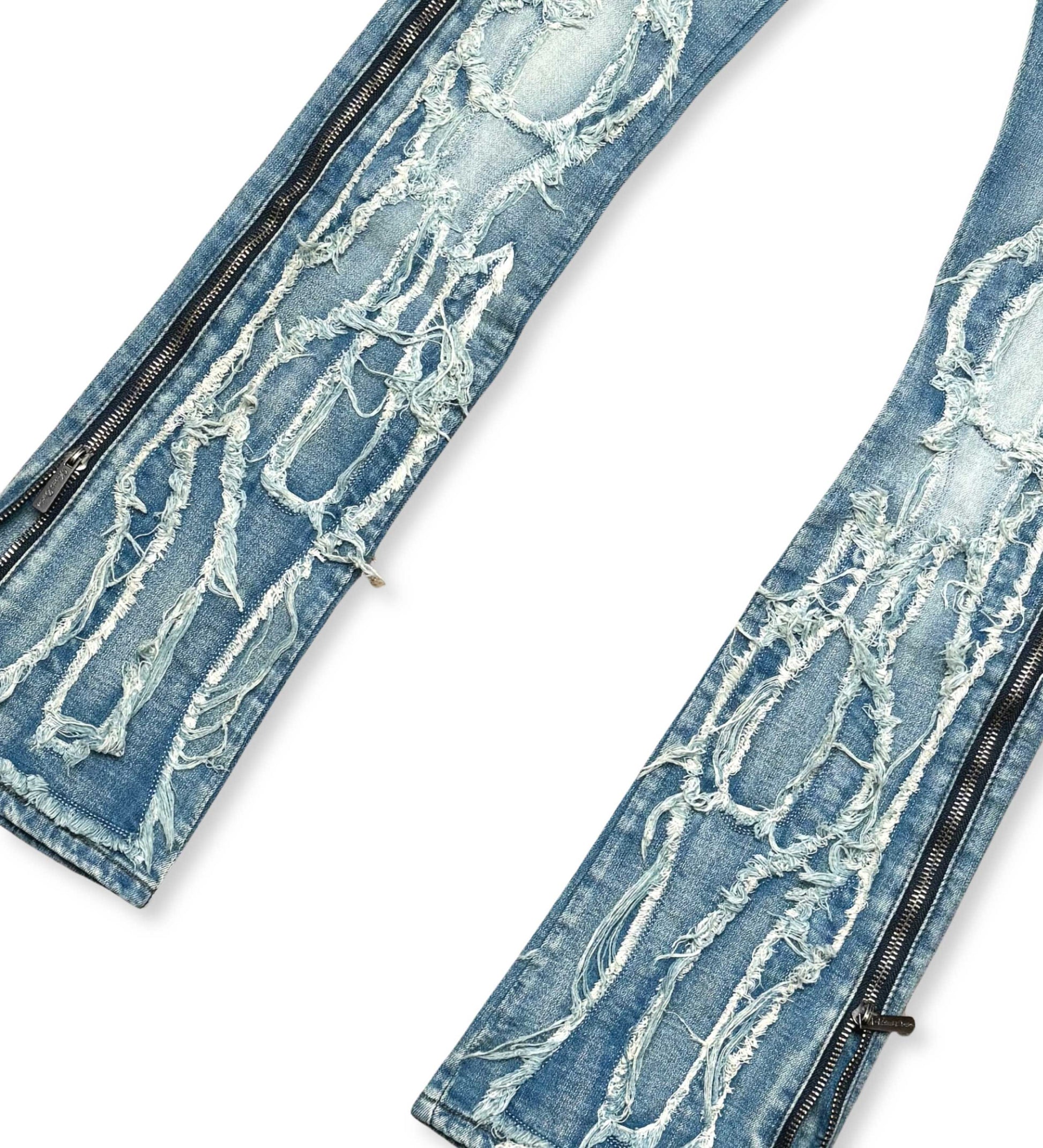 Ripped Flared Denim w/ Side Zippers Blue by Vicious - 3