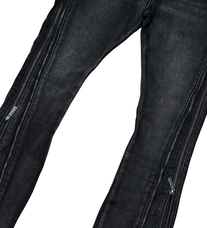 Denim Jeans / Multi Zippers / Flared Fit Pant Black by Vicious - 2