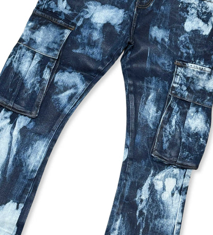 Wax Coated Washed Flared Denim Pant Blue by Vicious - 3